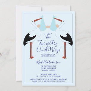 Invitación Stork Holding Blue Baby Bundles Baby Shower
