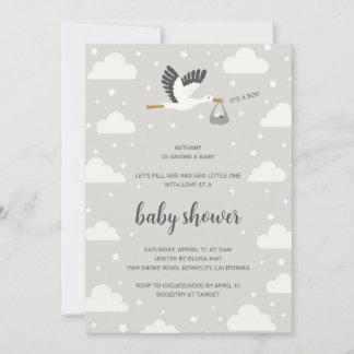 Invitación Stork illustration boy baby shower invitation