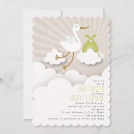 Invitación Stork In The Clouds Baby Shower - Verde