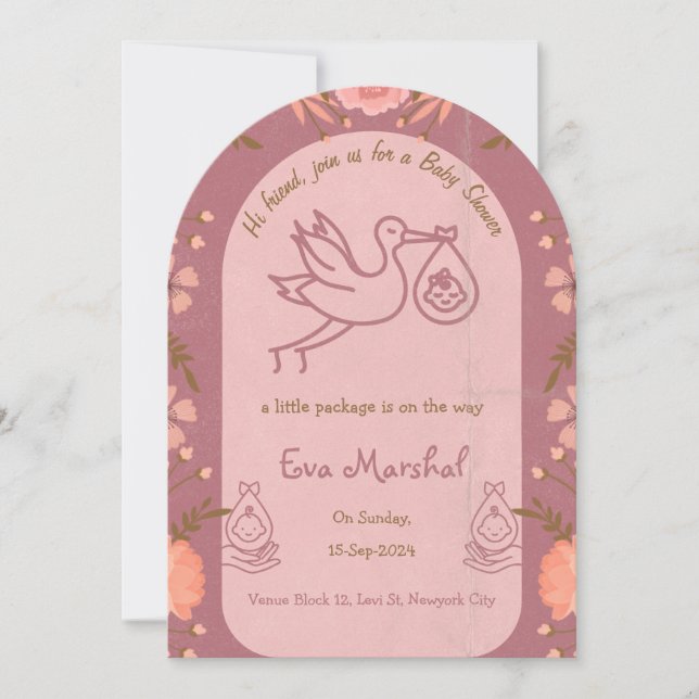 Invitación Stork llevando Baby-Baby Shower (Anverso)