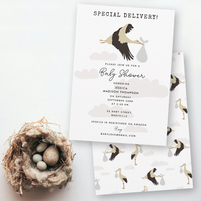 Invitación Stork Newborn Baby Boy Chica Baby Shower (Stork Newborn Baby Boy Girl Baby Shower Invitation)