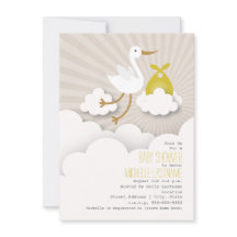 Stork + nubes Baby Shower - Amarillo