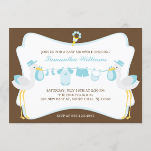 Invitación Stork Special Delivery Boy Baby Shower