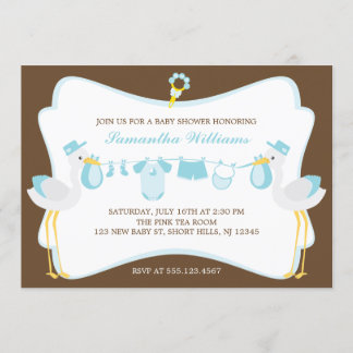 Invitación Stork Special Delivery Boy Baby Shower