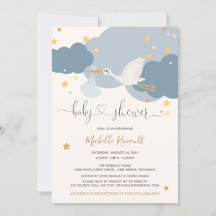 Invitación Stork Special Delivery Boy Baby Shower