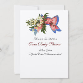 Invitación STORK TWIN BABY SHOWER , champán metálico