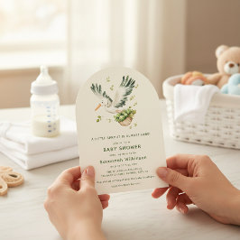 Invitación Stork with Brussel Sprouts Basket Arch Baby Shower