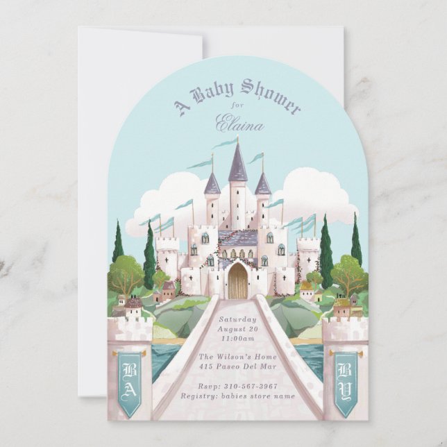Invitación Storybook Castle Illustrated Blue Baby Shower (Anverso)