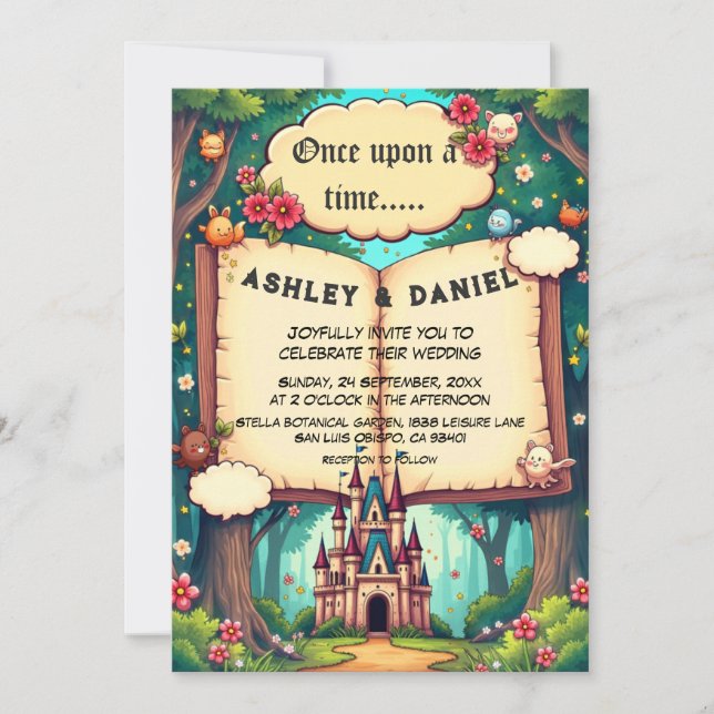 Invitación Storybook Forest Woodland Castle Fairytale Wedding (Anverso)