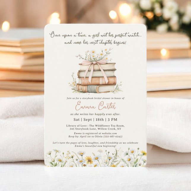 Invitación Storybook Nuevo capítulo Flores salvajes ducha de  (Storybook New Chapter Wildflowers bridal shower Invitation)
