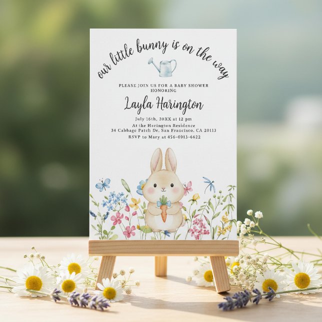 Invitación Storybook Rabbit Boy Baby Shower Floral Wildflower (Subido por el creador)