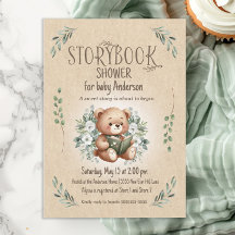 Storybook Teddy Bear Sage Tan Vintage Baby Shower