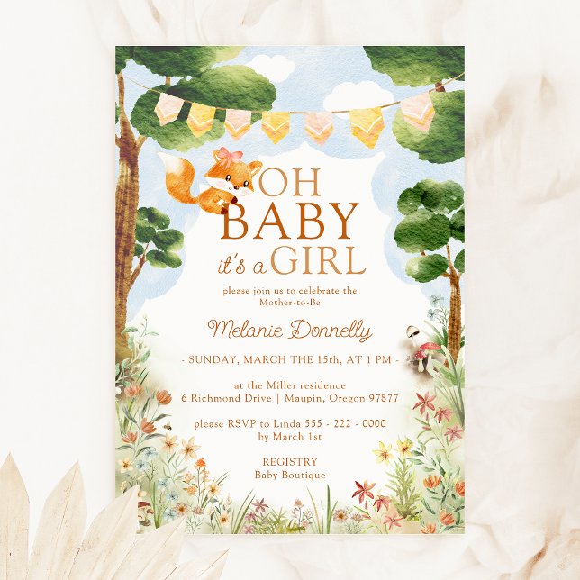 Invitación Storybook Woodland Fox Oh Baby Girl Shower (Subido por el creador)