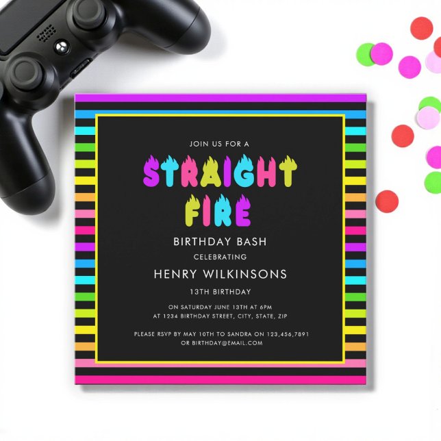 Invitación Straight fire neon teen boys birthday  (Subido por el creador)