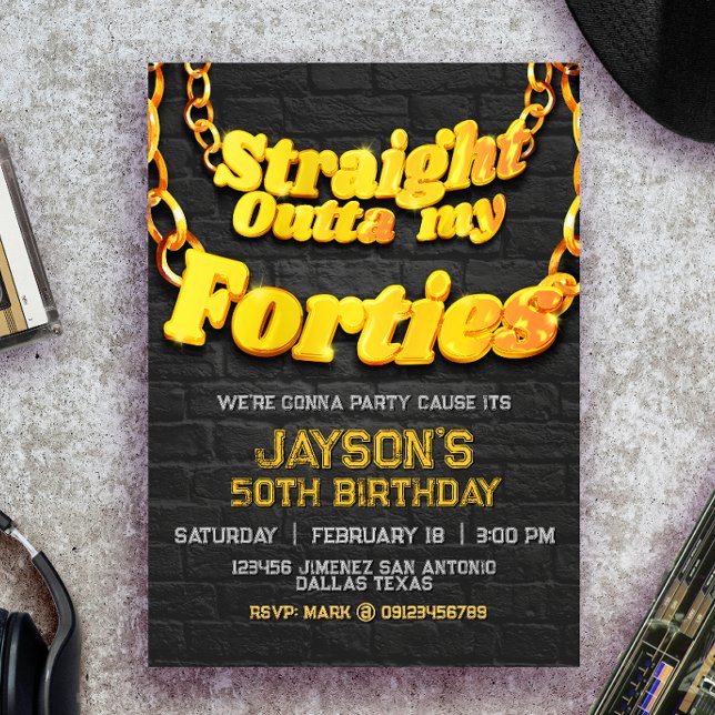 Invitación Straight Outta mis Cuarentas (Straight Outta my Forties - Men 50th Birthday Invitation)