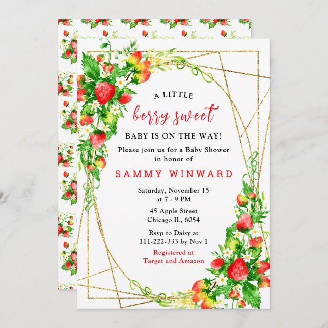 Invitación Strawberries and Daisies Baby Shower (Anverso / Reverso)