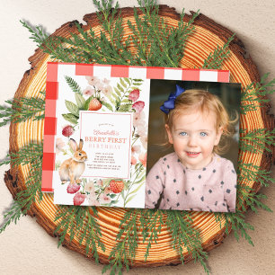 Invitación Strawberries Bunny Berry Primera foto de cumpleaño
