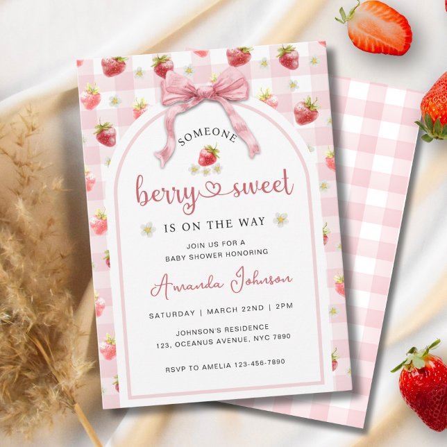 Invitación Strawberries Cinta Berry Sweet Pink Baby Shower (Subido por el creador)