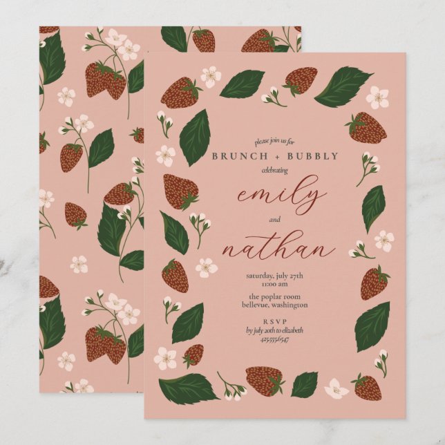 Invitación Strawberries Parejas Boda Brunch Shower (Anverso / Reverso)