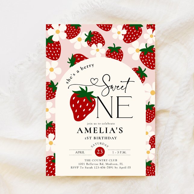 Invitación Strawberry 1st Birthday Berry Sweet One (Subido por el creador)