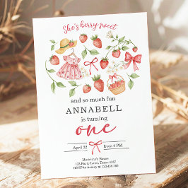 Invitación Strawberry 1st Birthday Invite First Berry Sweet