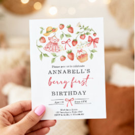 Invitación Strawberry 1st Birthday Invite First Berry Sweet