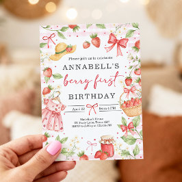 Invitación Strawberry 1st Birthday Invite First Berry Sweet