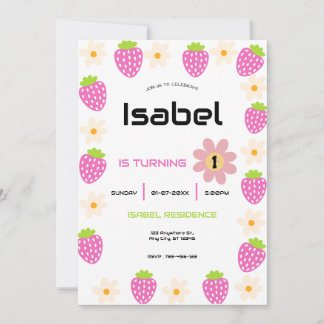 Invitación Strawberry 1st Birthday Invite First Berry Sweet