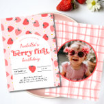 Invitación Strawberry 1st Birthday Party Berry First Photo<br><div class="desc">The Berry Sweet Strawberry 1st Birthday Party Invitation is the perfect solution for celebrating your little one's special day. This delightful invitation captures the essence of summer with its charming strawberry-themed design, making it ideal for berry lovers and fruit enthusiasts alike. Crafted with the highest quality standards, this 5x7 inch...</div>