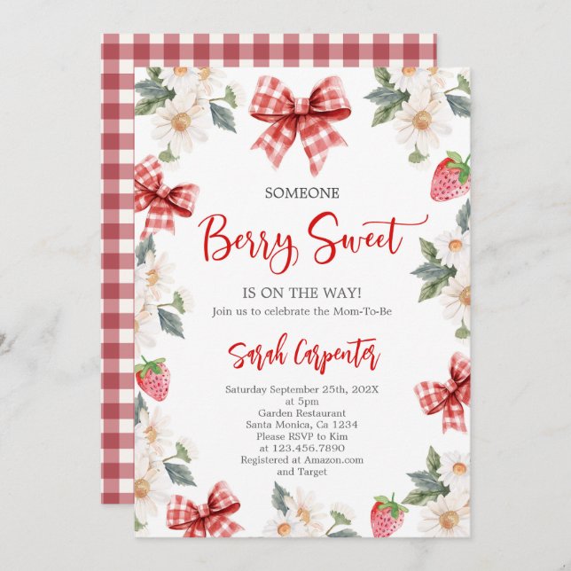 Invitación Strawberry Baby Shower (Anverso / Reverso)