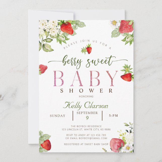 Invitación Strawberry Baby Shower (Anverso)