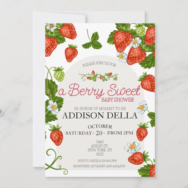 Invitación Strawberry Baby Shower | Berry Sweet (Anverso)