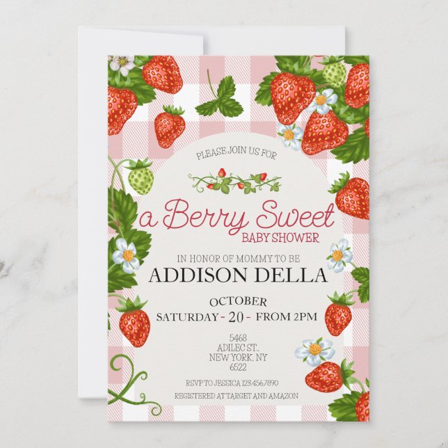 Invitación Strawberry Baby Shower | Berry Sweet (Anverso)