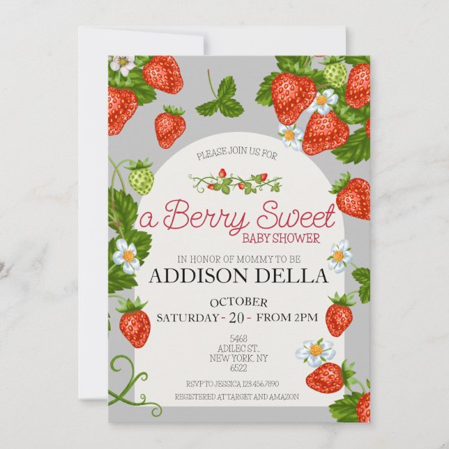 Invitación Strawberry Baby Shower | Berry Sweet (Anverso)