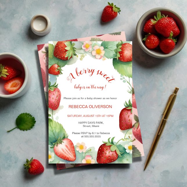 Invitación Strawberry Baby Shower | Berry Sweet (Subido por el creador)