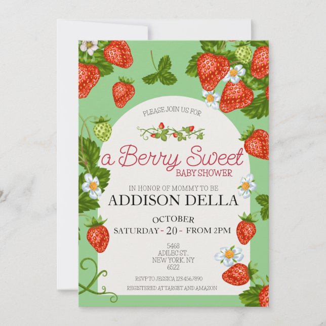 Invitación Strawberry Baby Shower | Berry Sweet (Anverso)