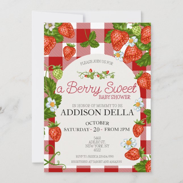 Invitación Strawberry Baby Shower | Berry Sweet (Anverso)