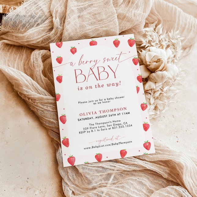Invitación Strawberry Baby Shower | Berry Sweet Baby Girl (Subido por el creador)