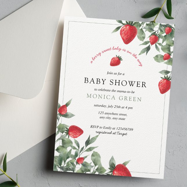 Invitación Strawberry Baby Shower | Berry Sweet Baby Greenera (Subido por el creador)
