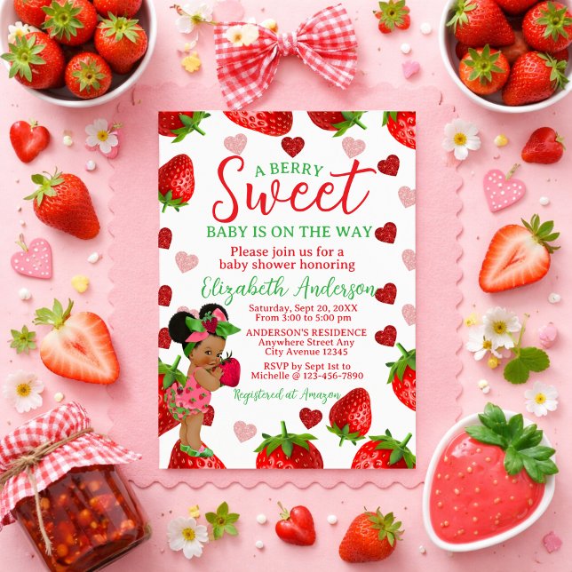 Invitación Strawberry Baby Shower Invitation, Berry Sweet Inv (Subido por el creador)