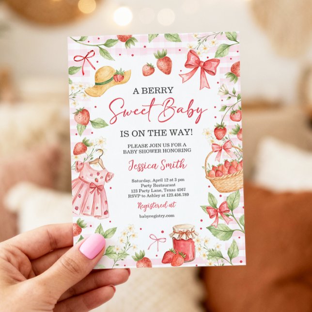 Invitación Strawberry Baby Shower Invite Berry Sweet Baby (Subido por el creador)