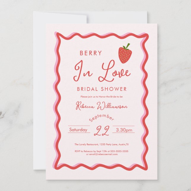 Invitación Strawberry Berry In Love  Bridal Shower (Anverso)