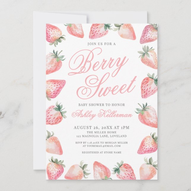 Invitación Strawberry Berry Sweet Baby Shower (Anverso)