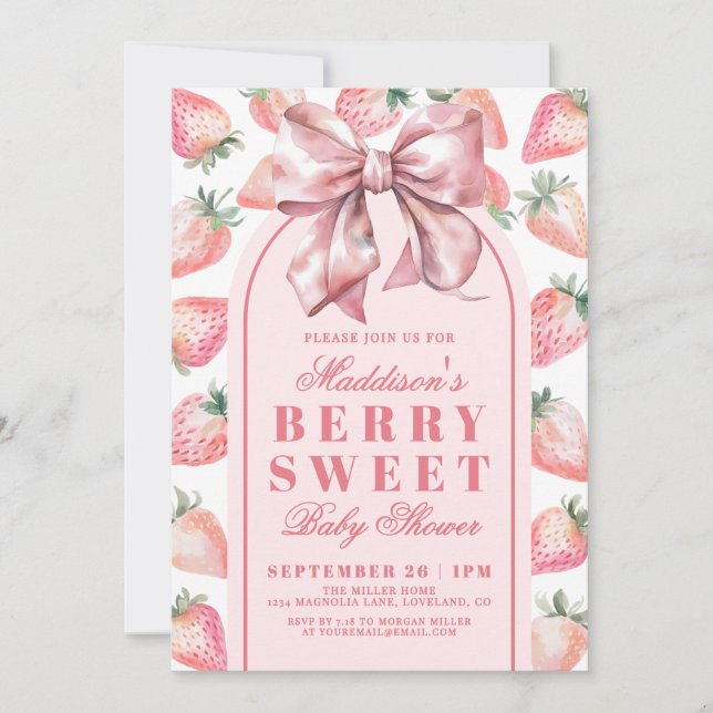 Invitación Strawberry Berry Sweet Baby Shower (Anverso)