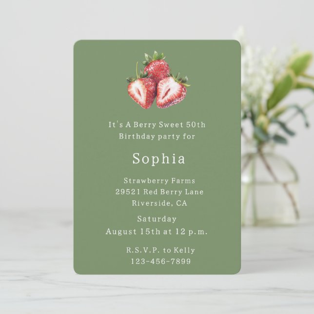 Invitación Strawberry Berry Sweet Birthday (Anverso de pie)