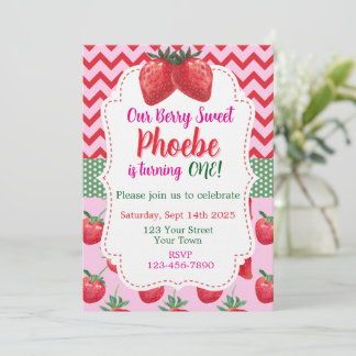 Invitación Strawberry Berry Sweet First Birthday Invitation
