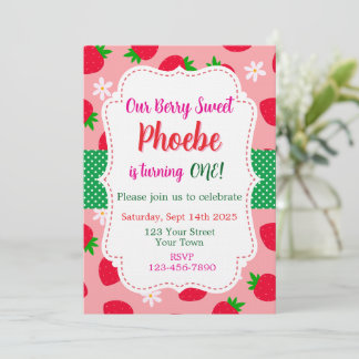 Invitación Strawberry Berry Sweet First Birthday Invitation