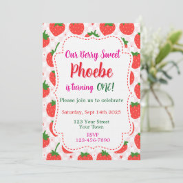 Invitación Strawberry Berry Sweet First Birthday Invitation