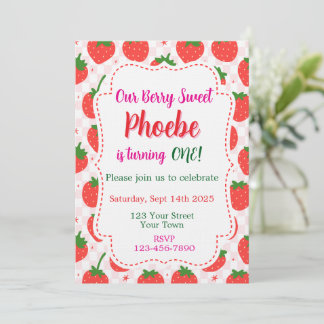 Invitación Strawberry Berry Sweet First Birthday Invitation