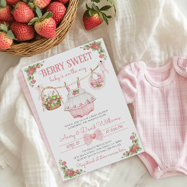 Invitación Strawberry Berry Sweet Modern Baby Girl Shower